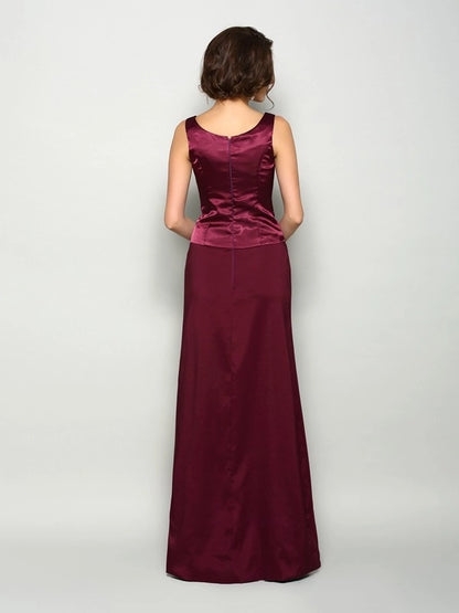 A-Line Elastic Woven Satin Square Sleeveless Floor-Length With Ruched Mother of the Bride Dresses