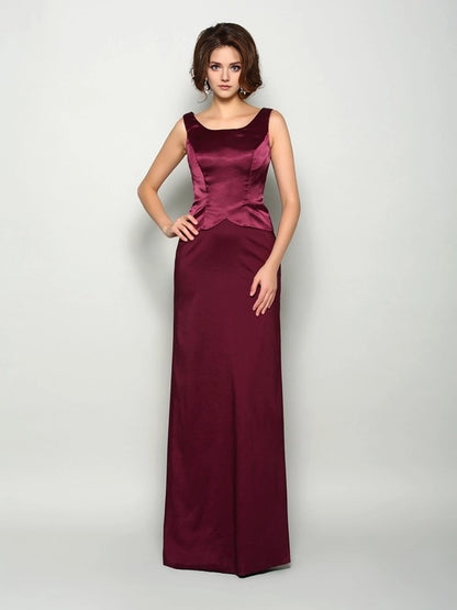 A-Line Elastic Woven Satin Square Sleeveless Floor-Length With Ruched Mother of the Bride Dresses
