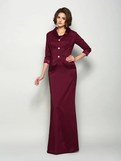 A-Line Elastic Woven Satin Square Sleeveless Floor-Length With Ruched Mother of the Bride Dresses