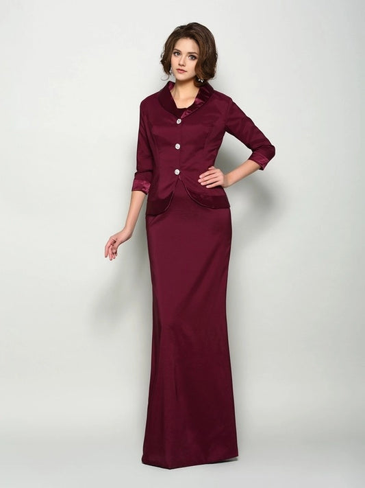 A-Line Elastic Woven Satin Square Sleeveless Floor-Length With Ruched Mother of the Bride Dresses
