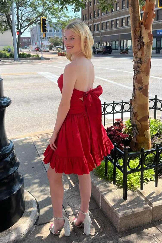 A-Line Empire-Waist Sleeveless Pleated Satin Short Homecoming Dress