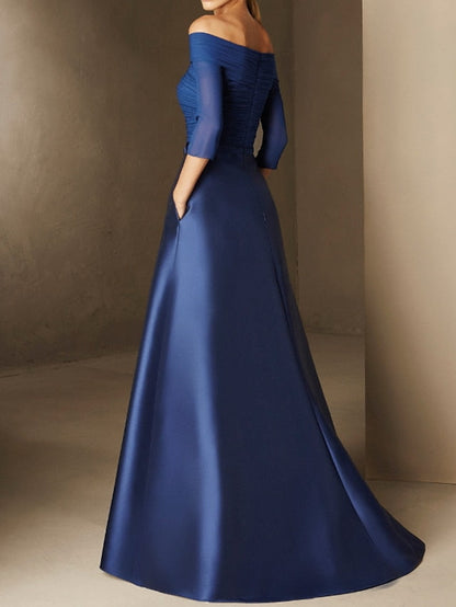 Princess off shoulder short sleeved bride mother dress