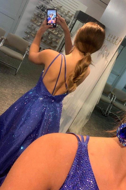 A-Line One Shoulder Beaded Long Formal Ball Dress with Split