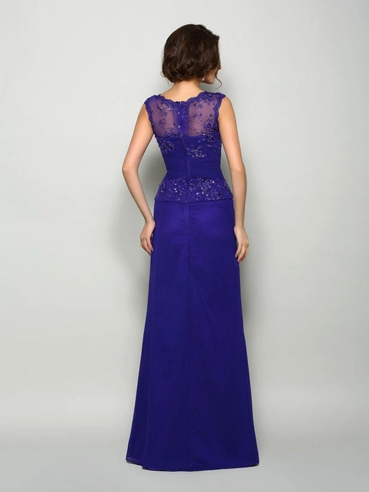 A-Line Satin V-neck Sleeveless Floor-Length With Beading Mother of the Bride Dresses