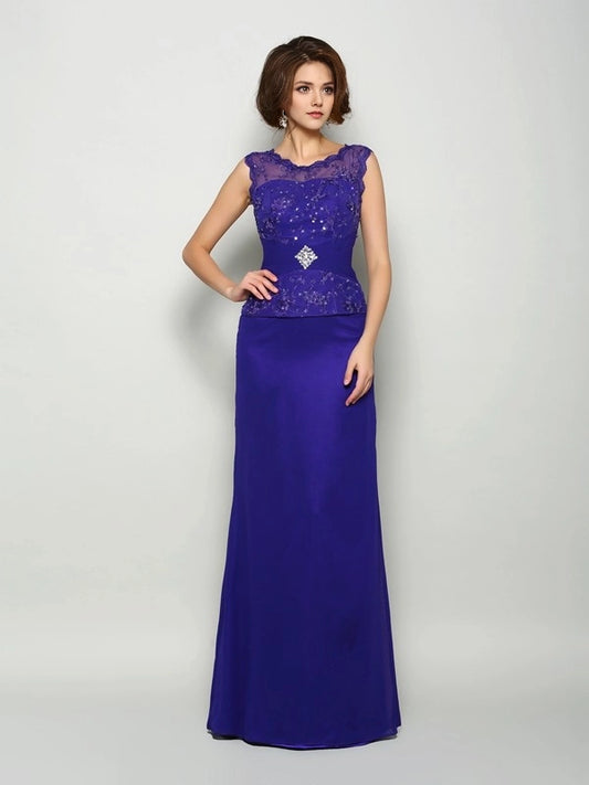 A-Line Satin V-neck Sleeveless Floor-Length With Beading Mother of the Bride Dresses