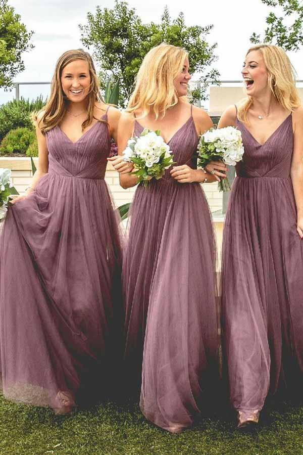 A-Line Spaghetti Straps Floor-Length Light Purple Bridesmaid Dress