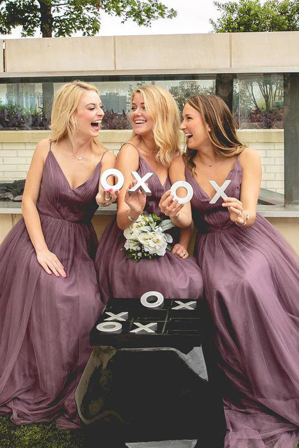 A-Line Spaghetti Straps Floor-Length Light Purple Bridesmaid Dress
