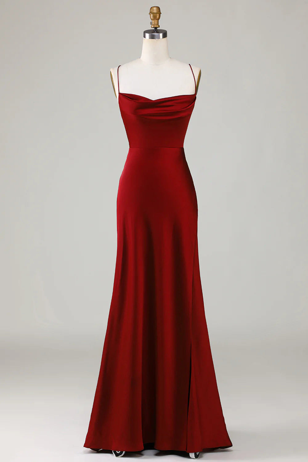 A-Line Spaghetti Straps Sleeveless Satin Maxi Bridesmaid Dress With Slit