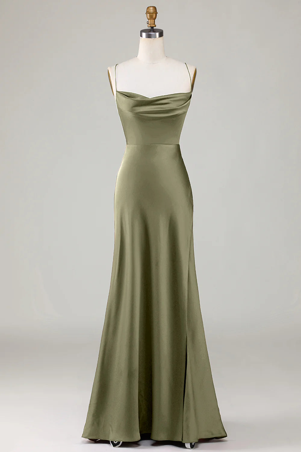A-Line Spaghetti Straps Sleeveless Satin Maxi Bridesmaid Dress With Slit