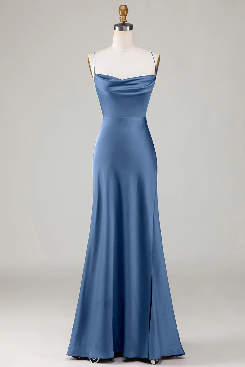 A-Line Spaghetti Straps Sleeveless Satin Maxi Bridesmaid Dress With Slit