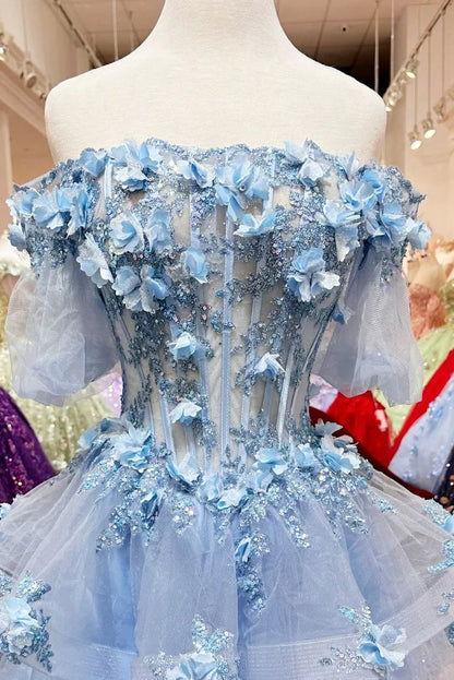A-Line Strapless Ruffles Lace Appliques Empire-Waist Short Homecoming Dress