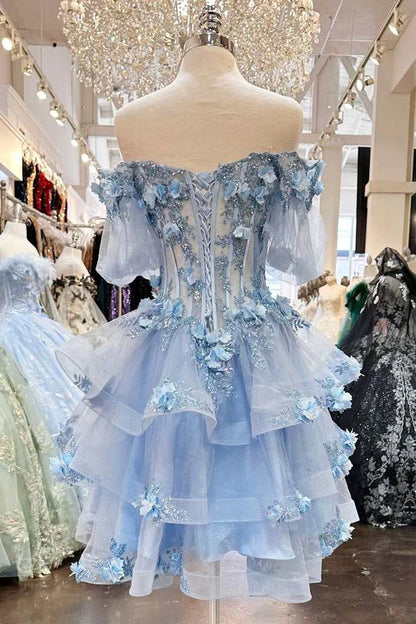 A-Line Strapless Ruffles Lace Appliques Empire-Waist Short Homecoming Dress