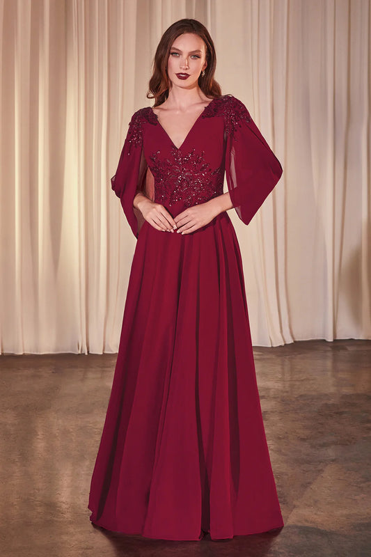 A-line V-neck and floor length skirt, bride's mother's outfit with decals