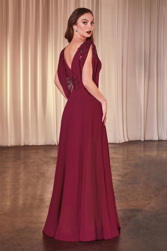A-line V-neck and floor length skirt, bride's mother's outfit with decals