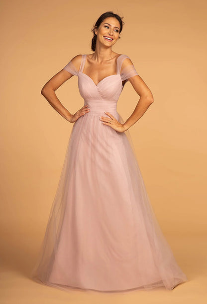 A-line backless cold shoulder long sheer dress