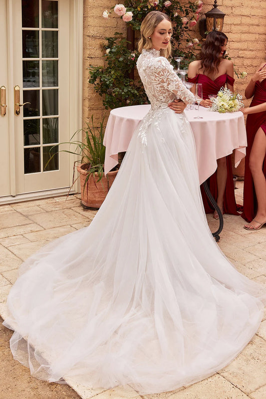 A-line decal long sleeved wedding dress