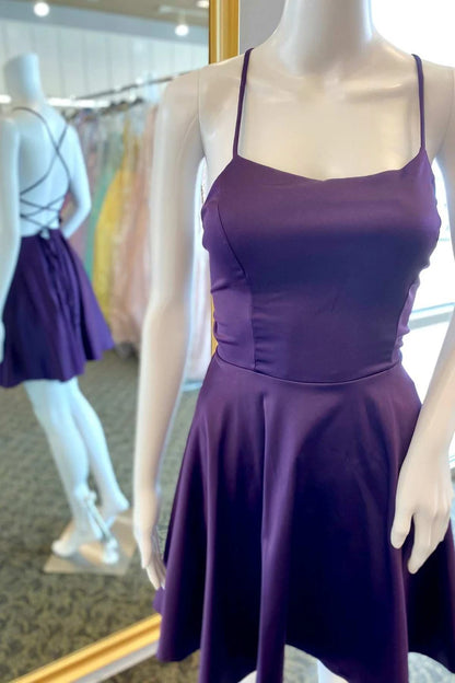A-line lace up short back to school dress