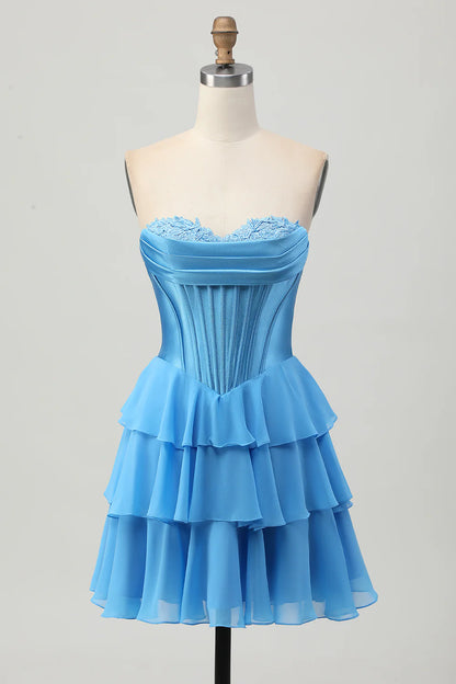 A-line layered sweetheart tight corset short back to school dress
