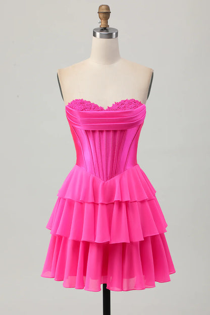 A-line layered sweetheart tight corset short back to school dress