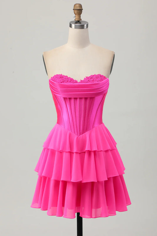 A-line layered sweetheart tight corset short back to school dress