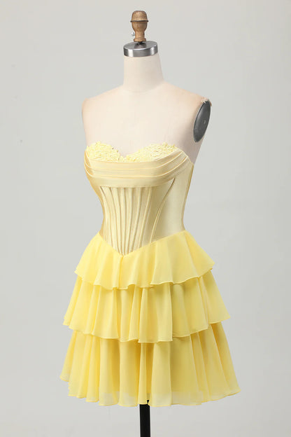 A-line layered sweetheart tight corset short back to school dress