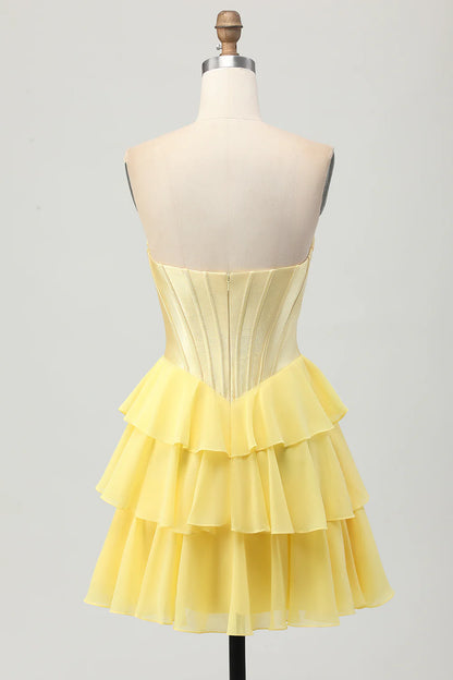 A-line layered sweetheart tight corset short back to school dress