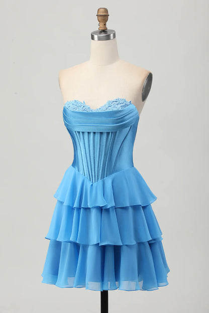 A-line layered sweetheart tight corset short back to school dress
