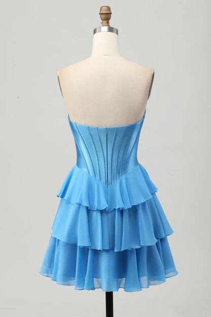 A-line layered sweetheart tight corset short back to school dress