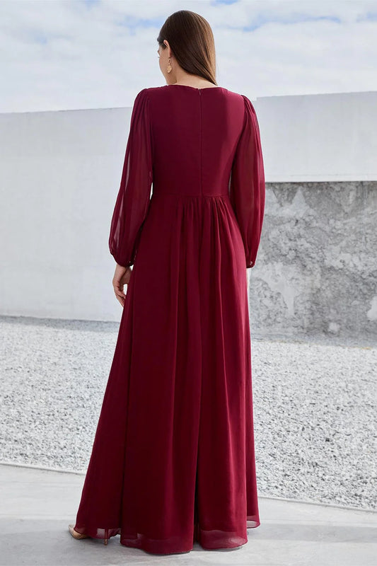 A-line long sleeved floor standing bridal mother gown