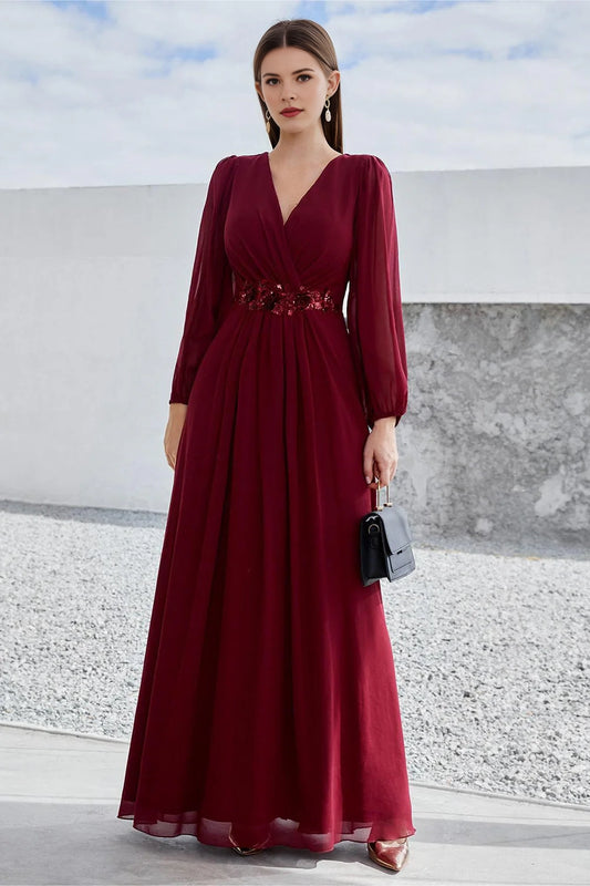 A-line long sleeved floor standing bridal mother gown