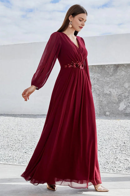 A-line long sleeved floor standing bridal mother gown