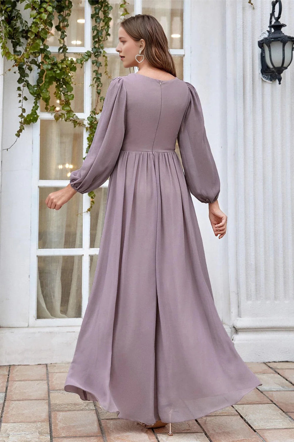 A-line long sleeved floor standing bridal mother gown