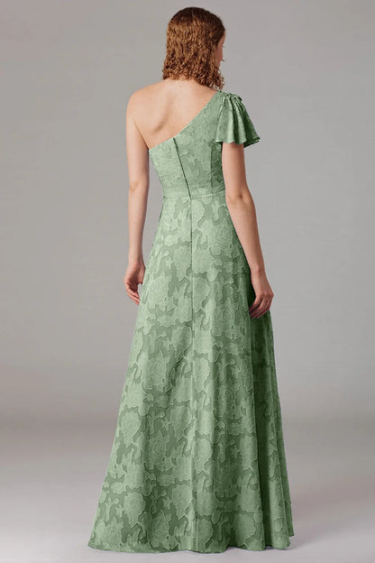 A-line one shoulder large slit dress