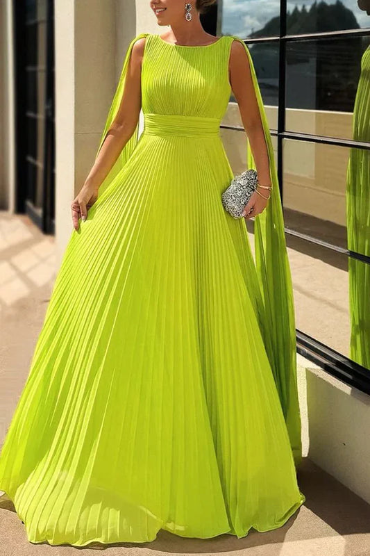 Elegant round neck A-line pleated backless long suit