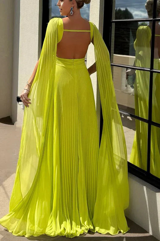 Elegant round neck A-line pleated backless long suit