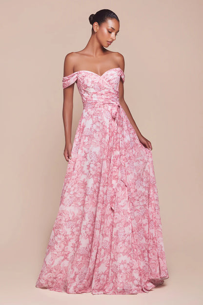 A-line printed off shoulder A-line formal dress