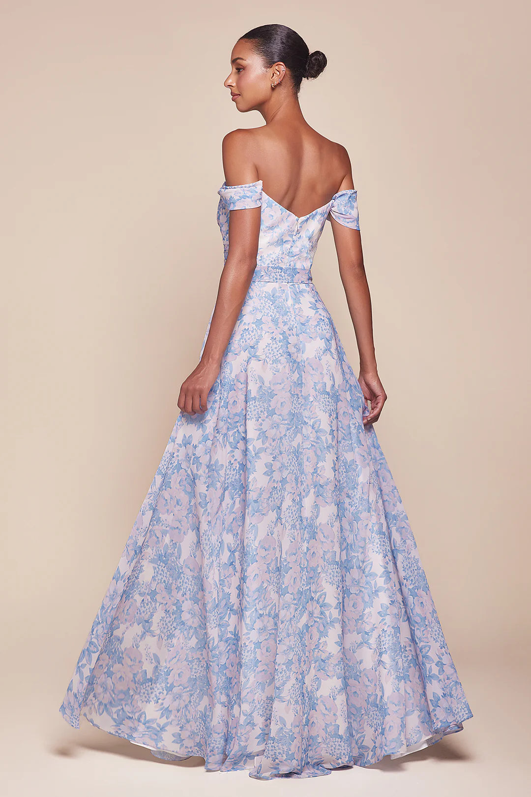A-line printed off shoulder A-line formal dress