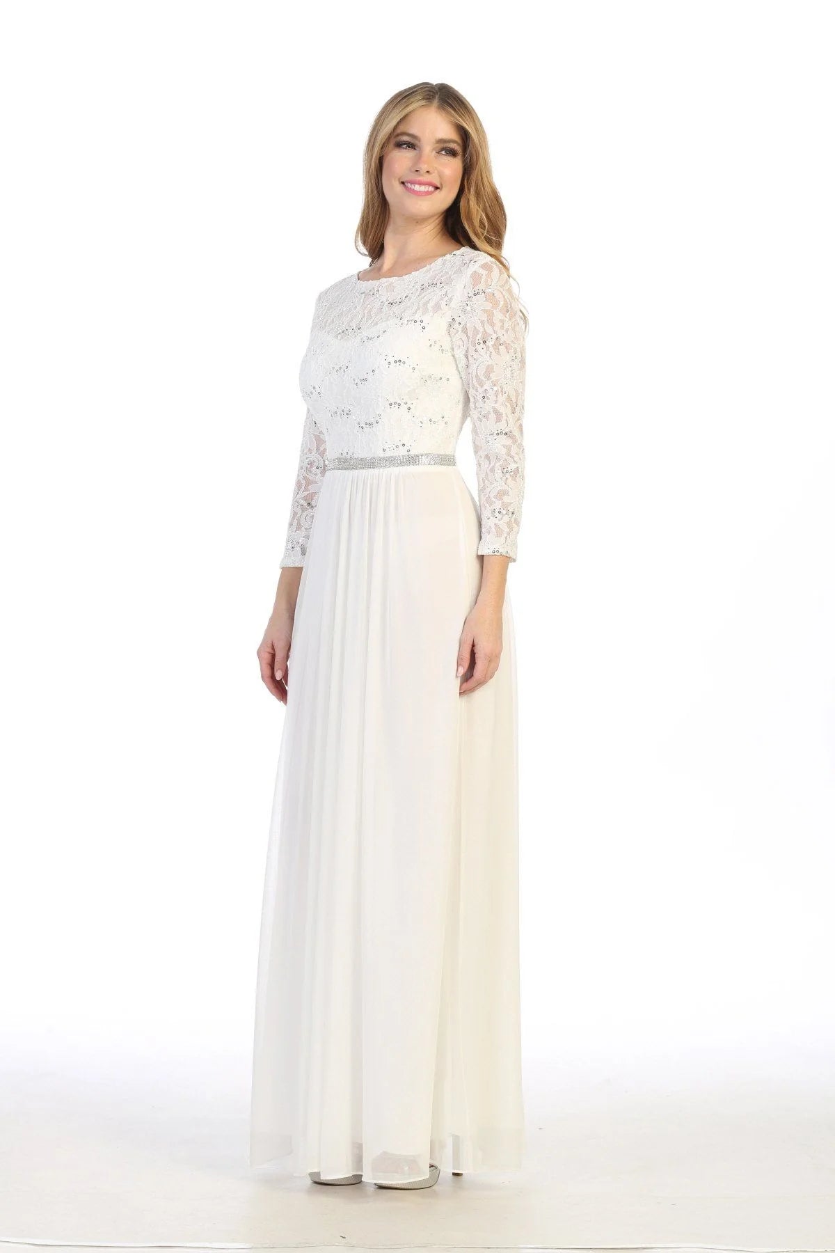 A-line round neck long sleeved lace tight dress