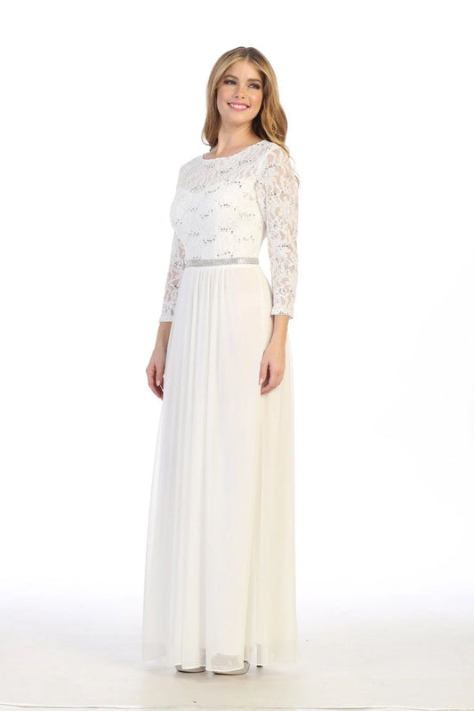 A-line round neck long sleeved lace tight dress