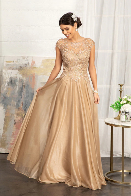 A-line round neck transparent lace collar dress for brides and mothers