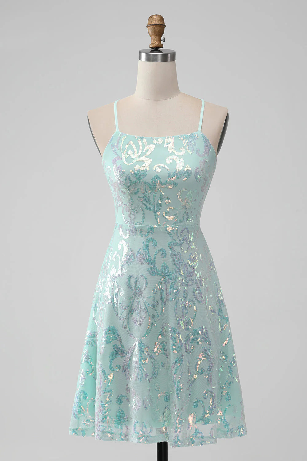 A-line sequined short back to school dress with back strap