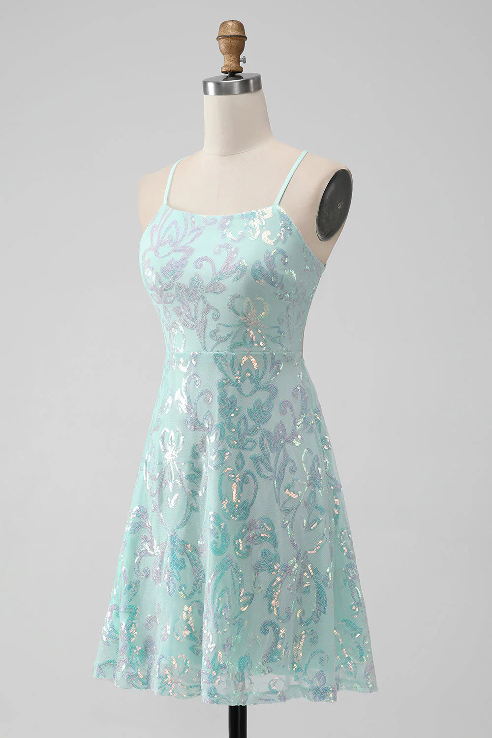 A-line sequined short back to school dress with back strap