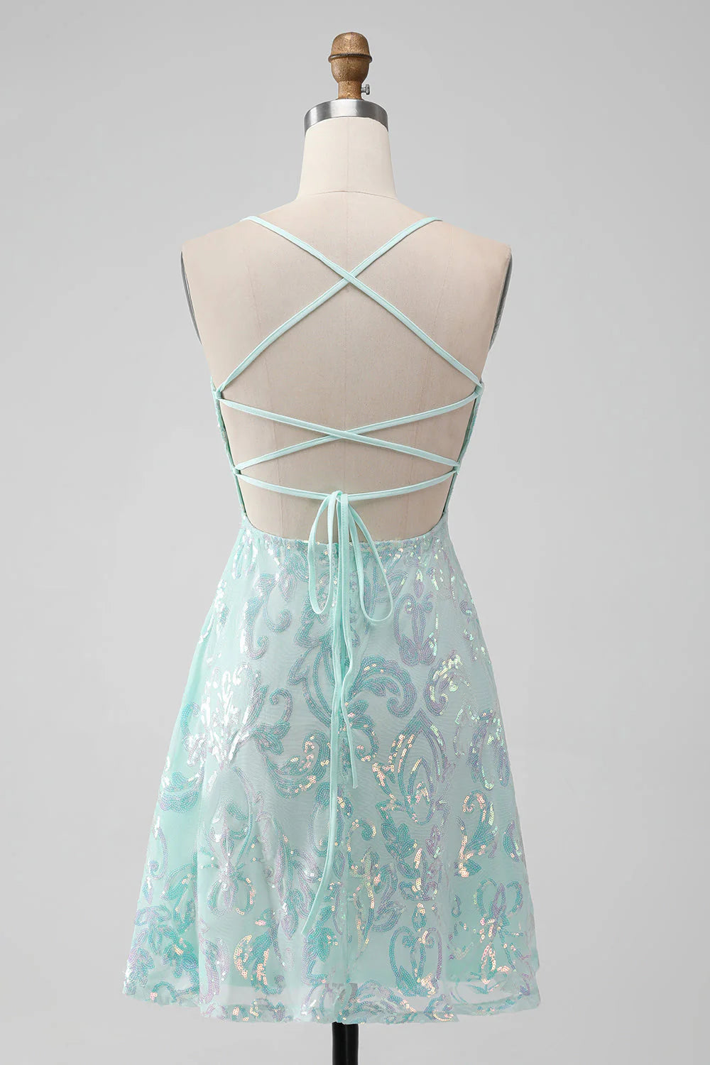A-line sequined short back to school dress with back strap