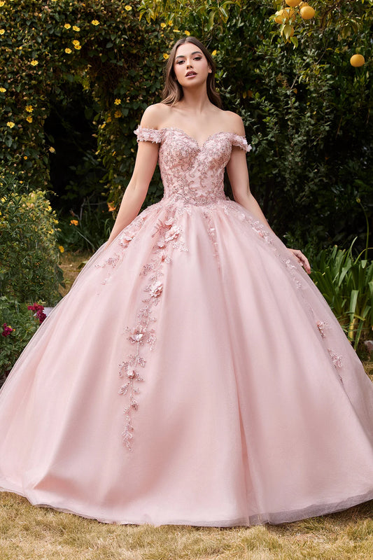 A-line shoulder V-neck waist cinched dress with a large skirt