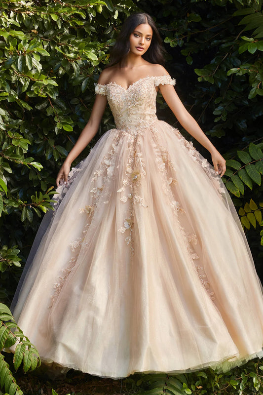 A-line shoulder V-neck waist cinched dress with a large skirt