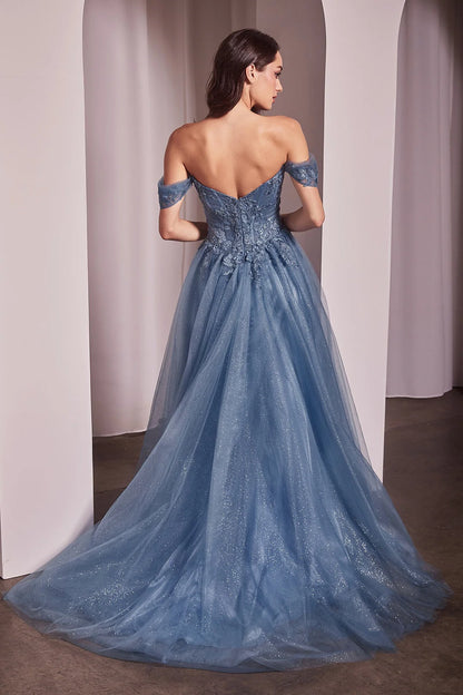 A-line shoulder strapless dress with lace decals