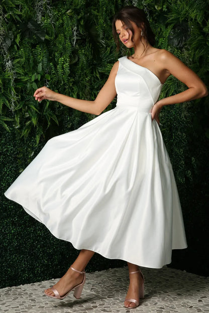 A-line single shoulder asymmetric design dress