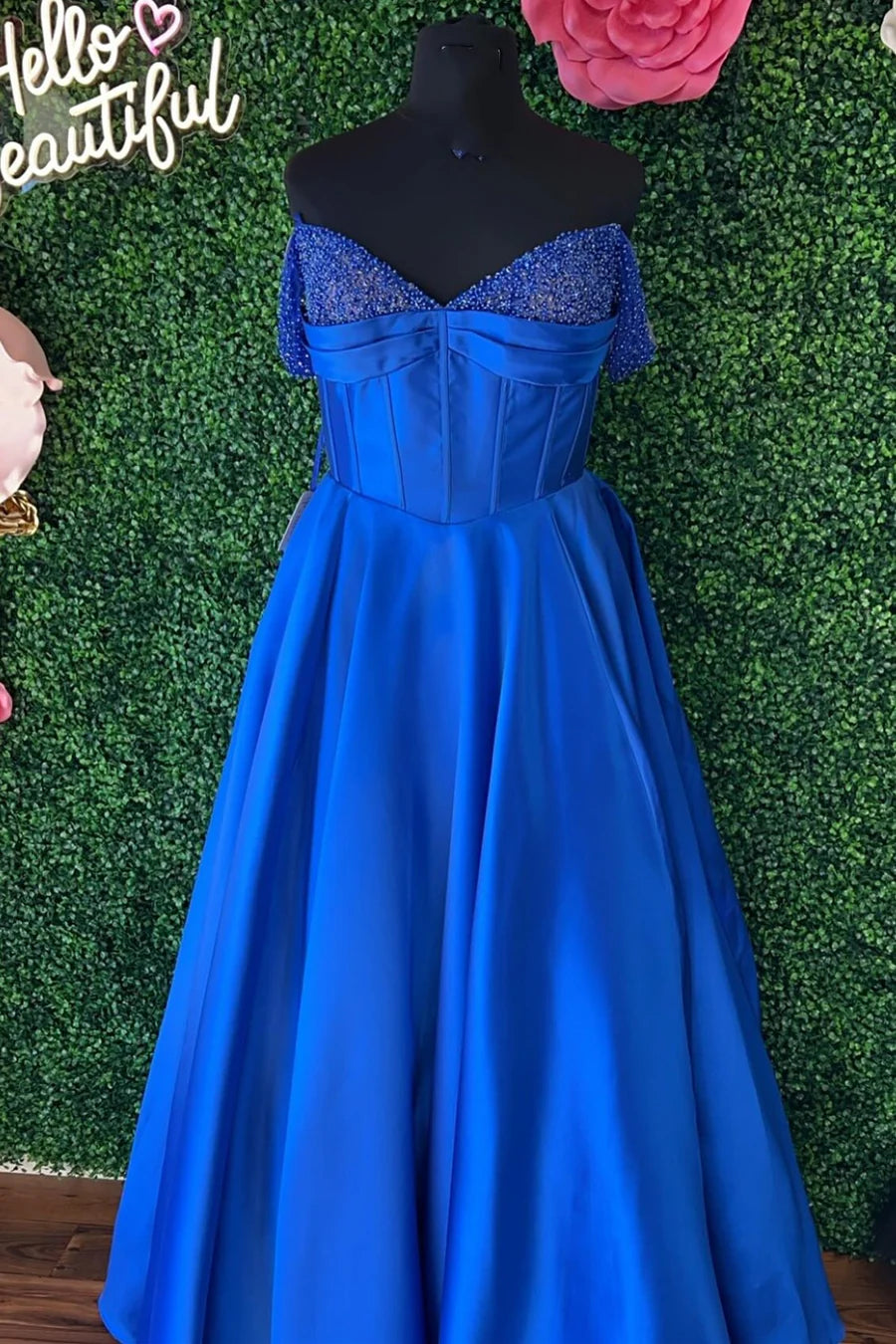 A-line sleeveless off shoulder ball gown