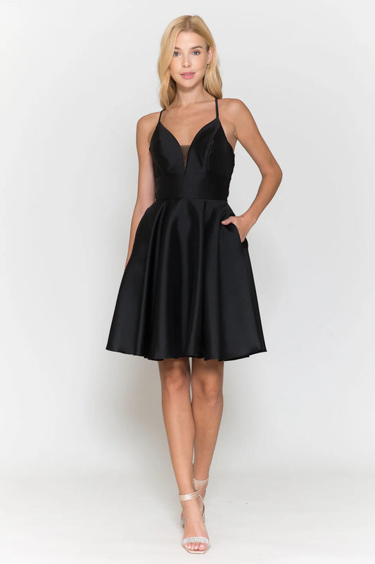 A-line slim suspender deep V-skirt dress