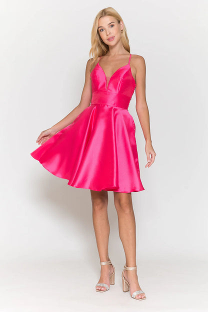 A-line slim suspender deep V-skirt dress